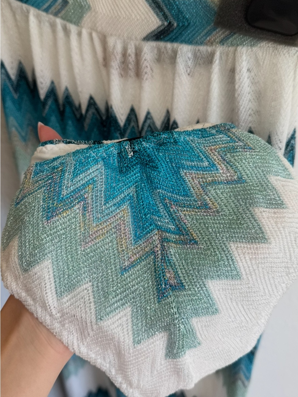 Missoni White and Blue Metallic Zigzag One-Shoulder Bikini NWOT - Picture 5 of 8
